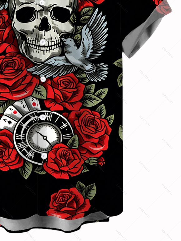 Gothic Couple Outfit Rose Skulls Playing Cards Print Lace Up Dress and Shirt Set - Noir S | US 4