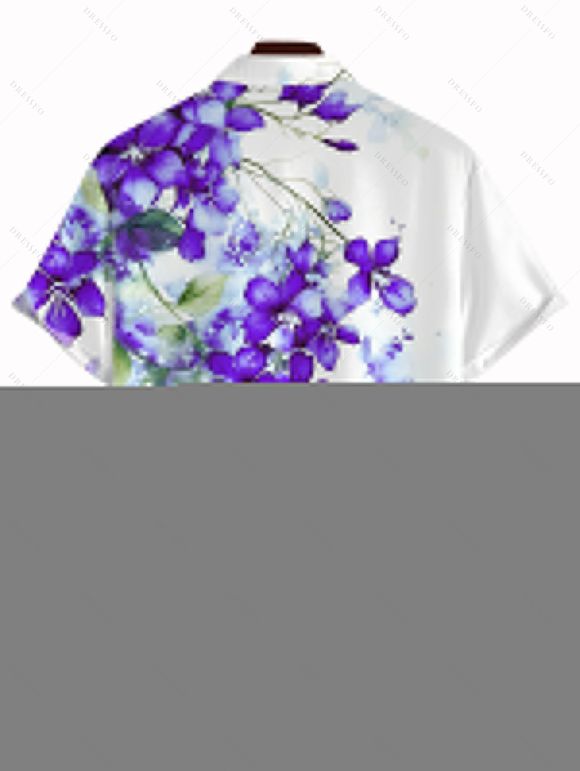 Chemise de vacances pour homme à motif floral de delphinium aquarelle, chemise boutonnée - Pourpre L