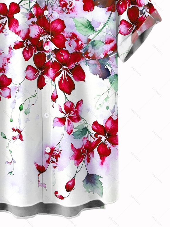 Chemise de vacances pour homme à motif floral de delphinium aquarelle, chemise boutonnée - Rouge Vineux 5XL