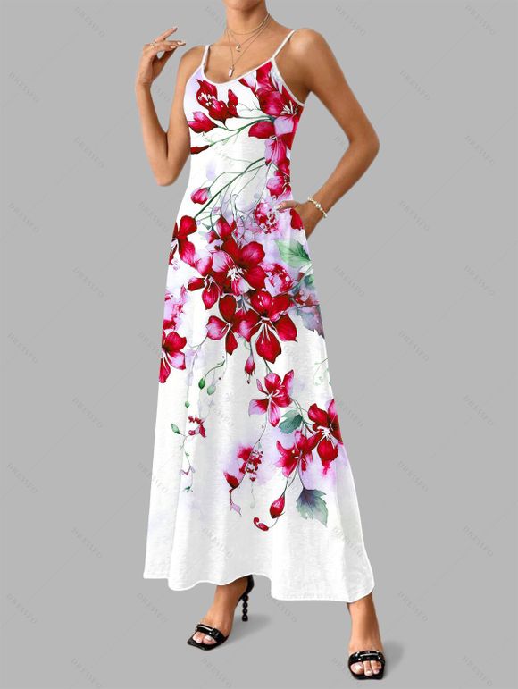 Vacation Couple Outfit Watercolor Delphinium Floral Pattern Long Dress and Shirt Set - Rouge Vineux S | US 4