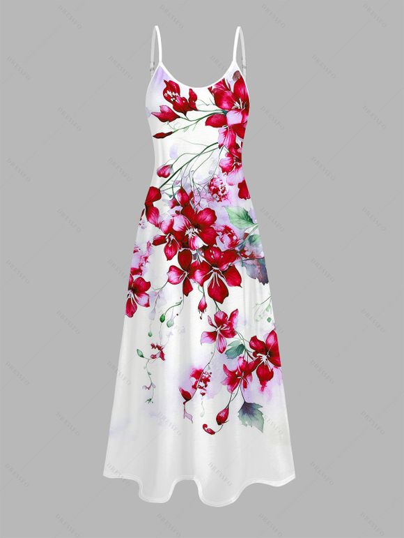 Vacation Couple Outfit Watercolor Delphinium Floral Pattern Long Dress and Shirt Set - Rouge Vineux S | US 4