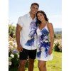 Vacation Couple Outfit Ombre Flower Print Spaghetti Strap Dress and Shirt Set - Bleu profond S | US 4