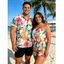Vacation Couple Outfit Flower Tropical Leaf Print Off the Shoulder Romper and Shirt Set - Orange S | US 4