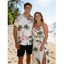 Vacation Couple Outfit Coconut Tree Flower Print Lace Hollow Out Slit Dress and Shirt Set - Rose S | US 4