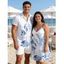Vacation Couple Outfit Hibiscus Flower Leaf Print Spaghetti Strap Dress and Shirt Set - Vert clair S | US 4