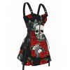 Robe gothique à imprimé de roses et de crânes et de cartes à jouer, lacée et zippée - Noir XXL | US 14