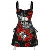 Robe gothique à imprimé de roses et de crânes et de cartes à jouer, lacée et zippée - Noir XXL | US 14