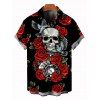 Chemise gothique pour homme à imprimé de roses, de crânes et de cartes à jouer, boutonnée - Noir 5XL