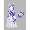 Robe de vacances à motif floral aquarelle delphinium, robe longue à fines bretelles spaghetti - Pourpre XXL | US 14