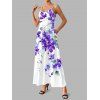 Robe de vacances à motif floral aquarelle delphinium, robe longue à fines bretelles spaghetti - Pourpre XXL | US 14
