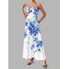 Robe de vacances à motif floral aquarelle delphinium, robe longue à fines bretelles spaghetti - Bleu Ciel XXXXXL | US 20