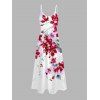 Robe de vacances à motif floral aquarelle delphinium, bretelles spaghetti, robe longue - Rouge Vineux XXXXXL | US 20