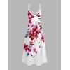 Robe de vacances à motif floral aquarelle delphinium, bretelles spaghetti, robe longue - Rouge Vineux XXXXXL | US 20