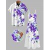 Vacation Couple Outfit Watercolor Delphinium Floral Pattern Long Dress and Shirt Set - Pourpre S | US 4
