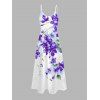 Vacation Couple Outfit Watercolor Delphinium Floral Pattern Long Dress and Shirt Set - Pourpre S | US 4