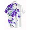 Vacation Couple Outfit Watercolor Delphinium Floral Pattern Long Dress and Shirt Set - Pourpre S | US 4
