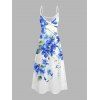 Vacation Couple Outfit Watercolor Delphinium Floral Pattern Long Dress and Shirt Set - Bleu Ciel S | US 4