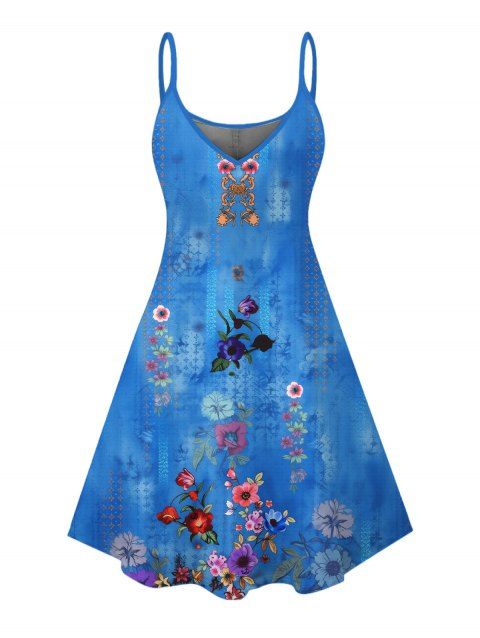 Robe de vacances style bohème à imprimé floral artistique et fines bretelles