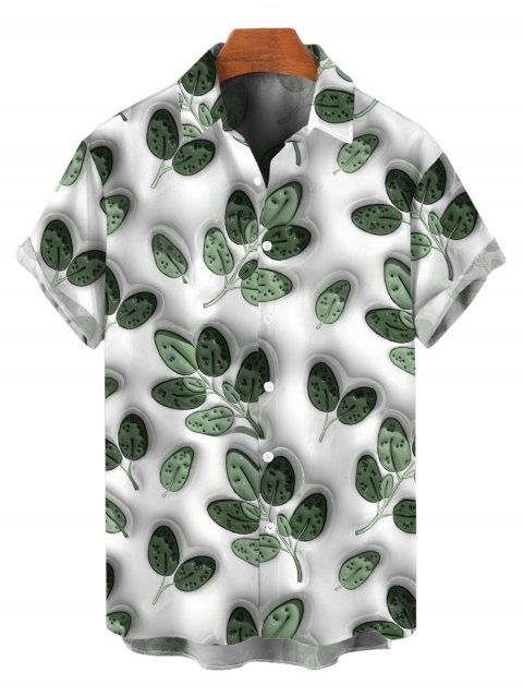 Chemise de vacances pour homme, imprimé botanique de feuilles texturé 3D, chemise boutonnée