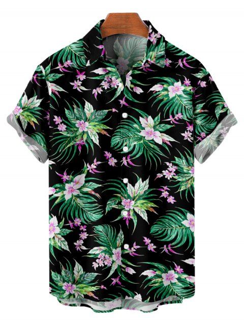 Chemise hawaïenne pour homme, motif floral tropical exotique aquarelle, chemise boutonnée