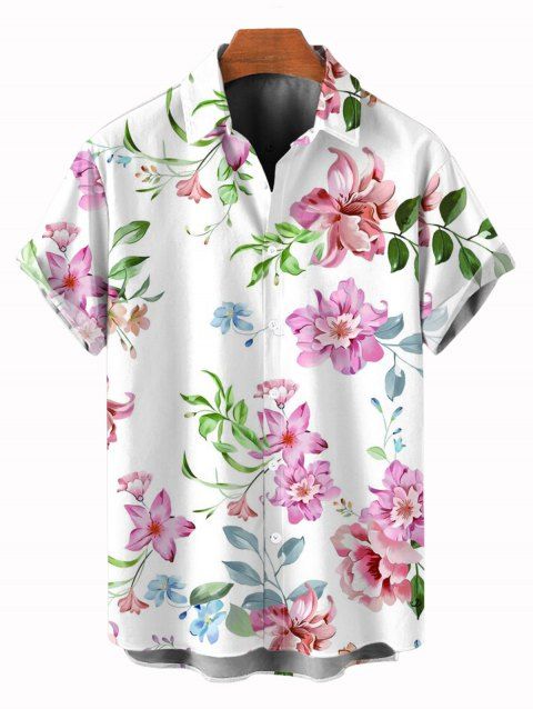 Chemise de vacances pour homme à motif floral aquarelle mélangé de jardin, chemise boutonnée