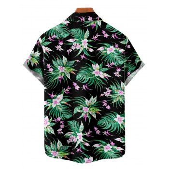 Hawaiian Couple Outfit Watercolor Floral Tropical Pattern High Low Dress and Shirt Set