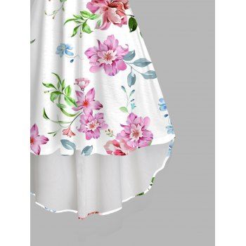 Vacation Couple Outfit Watercolor Garden Floral Pattern High Low Dress and Shirt Set