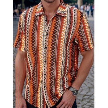 Men's Bohemian Shirt Ethnic Style Striped Print Button Up Vacation Shirt