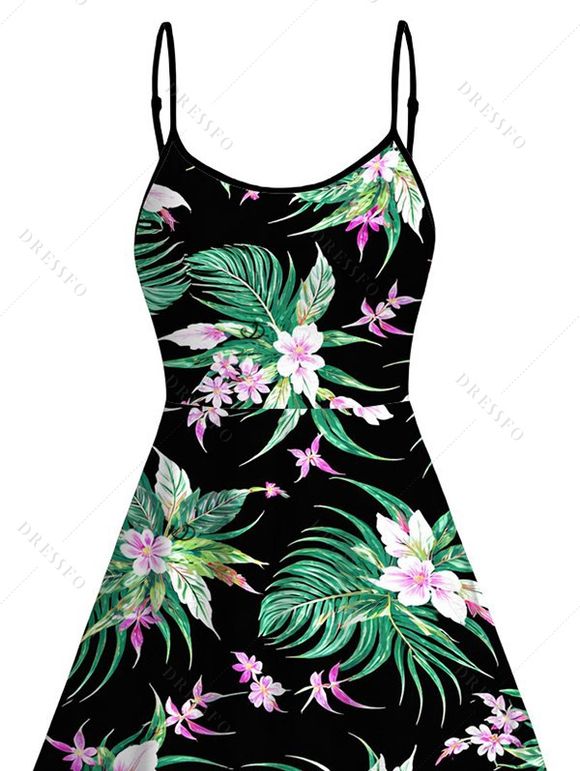 Robe hawaïenne à motif floral tropical exotique aquarelle, robe asymétrique - Noir XXL | US 14