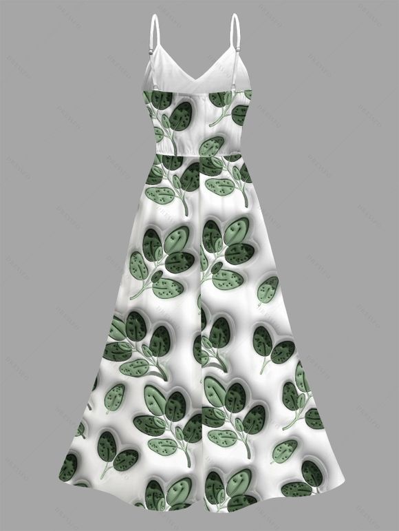 Robe de vacances à imprimé botanique texturé 3D en forme de feuille, dentelle ajourée et fente - PLANT GREEN XXXXXL | US 20