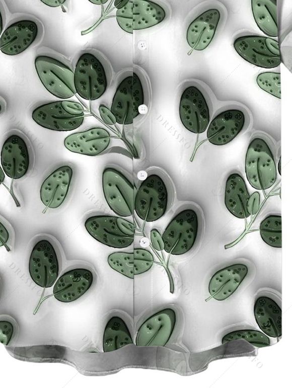 Chemise de vacances pour homme, imprimé botanique de feuilles texturé 3D, chemise boutonnée - PLANT GREEN 5XL