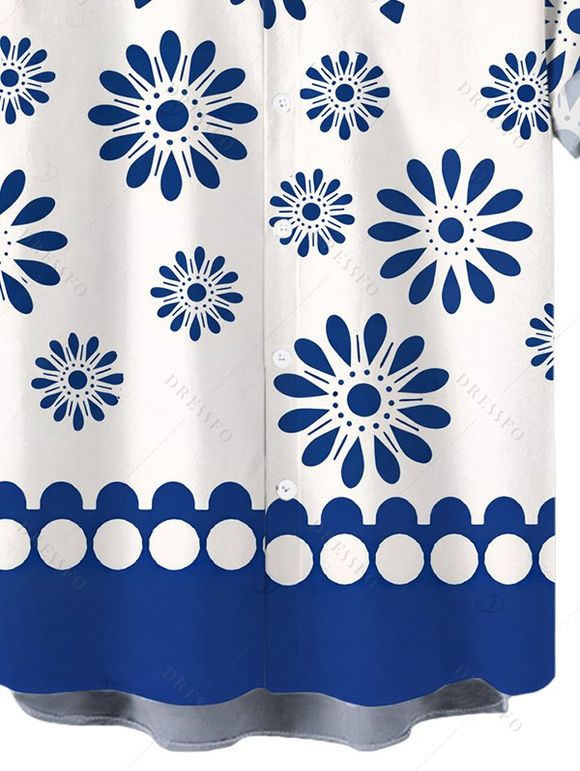 Chemise de vacances pour homme, style rétro, imprimé floral abstrait, boutonnée - Bleu 5XL