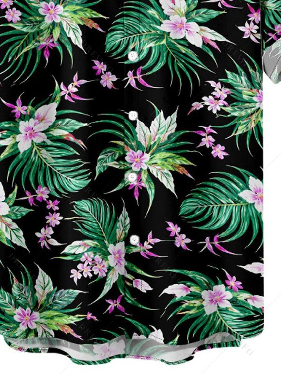 Chemise hawaïenne pour homme, motif floral tropical exotique aquarelle, chemise boutonnée - Noir 5XL