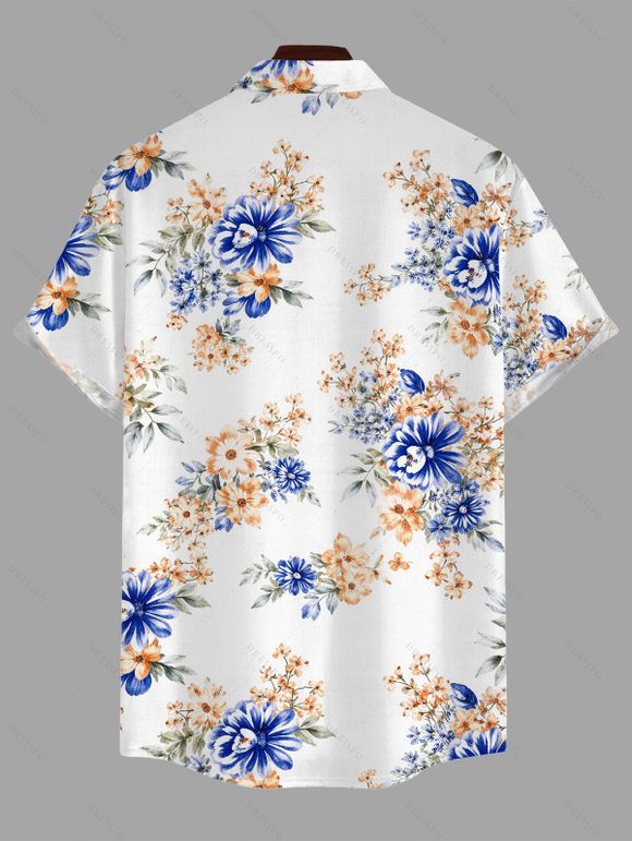 Chemise de vacances pour homme, imprimé floral abricot aquarelle, chemise boutonnée - Bleu 5XL