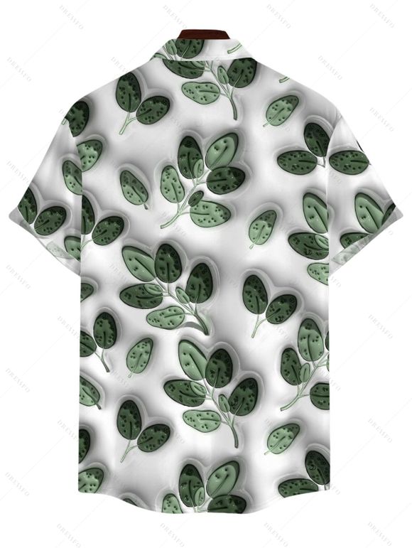 Vacation Couple Outfit 3D Textured Leaf Print Lace Hollow Out Slit Dress and Shirt Set - PLANT GREEN S | US 4