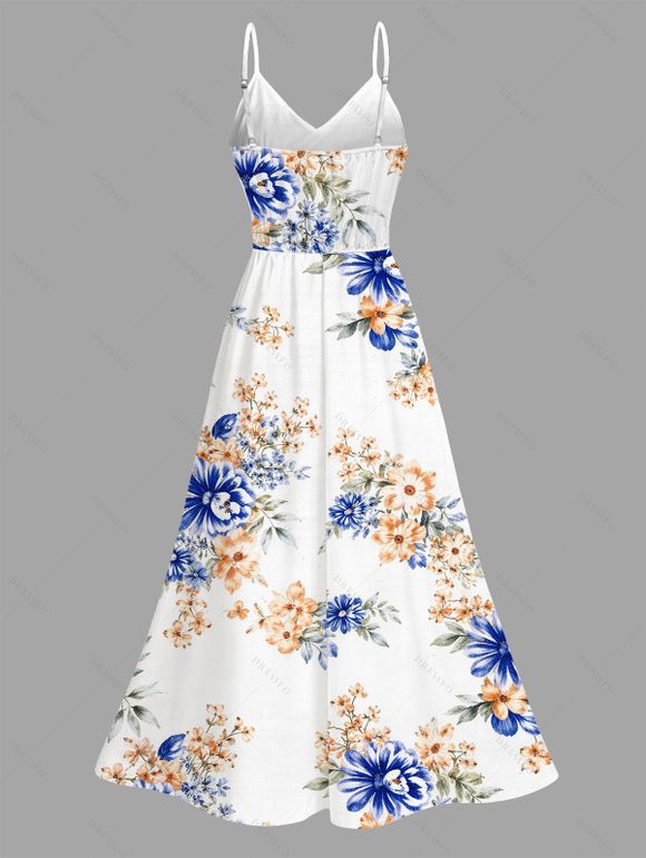 Vacation Couple Outfit Apricot Floral Print Lace Hollow Out Slit Dress and Shirt Set - Bleu S | US 4