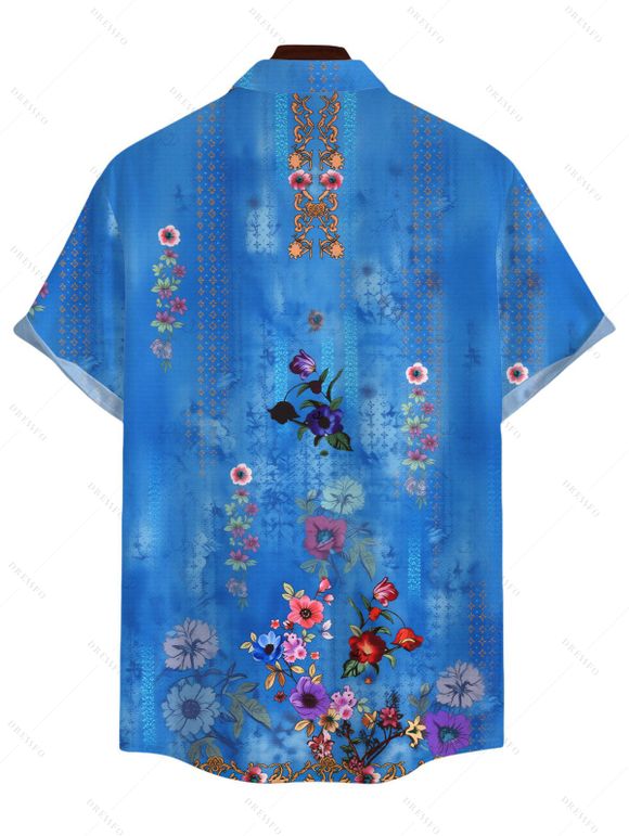Chemise de vacances pour homme, style bohème, imprimé floral artistique, boutonnée - Pers 5XL