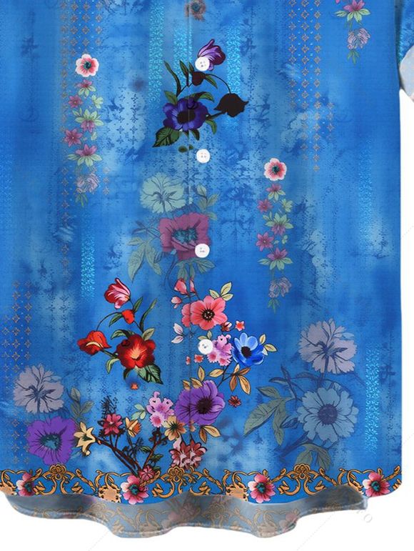 Chemise de vacances pour homme, style bohème, imprimé floral artistique, boutonnée - Pers 5XL