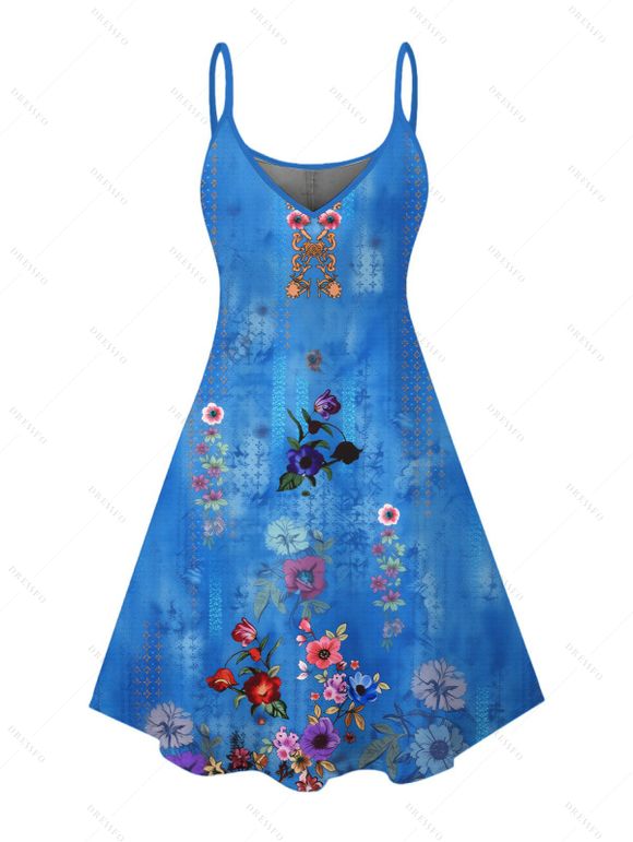 Vacation Couple Outfit Bohemian Style Artistic Floral Print Dress and Shirt Set - Pers S | US 4