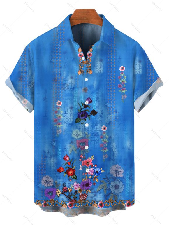 Vacation Couple Outfit Bohemian Style Artistic Floral Print Dress and Shirt Set - Pers S | US 4
