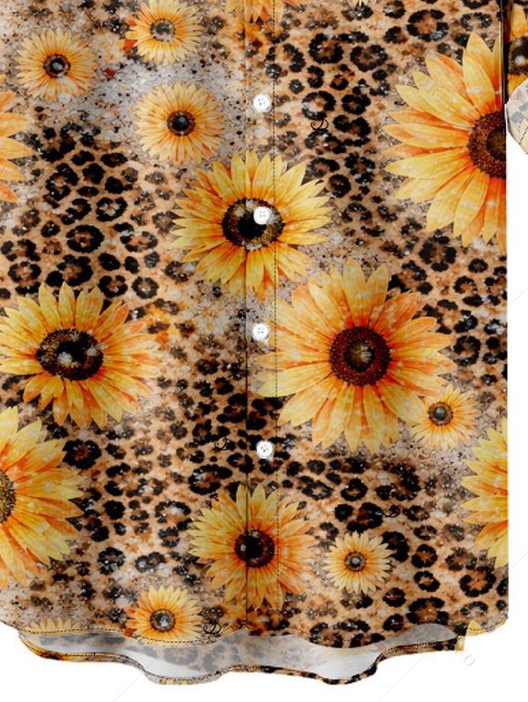 Chemise de vacances pour homme, imprimé léopard et tournesol, à boutons - Deep Yellow 5XL