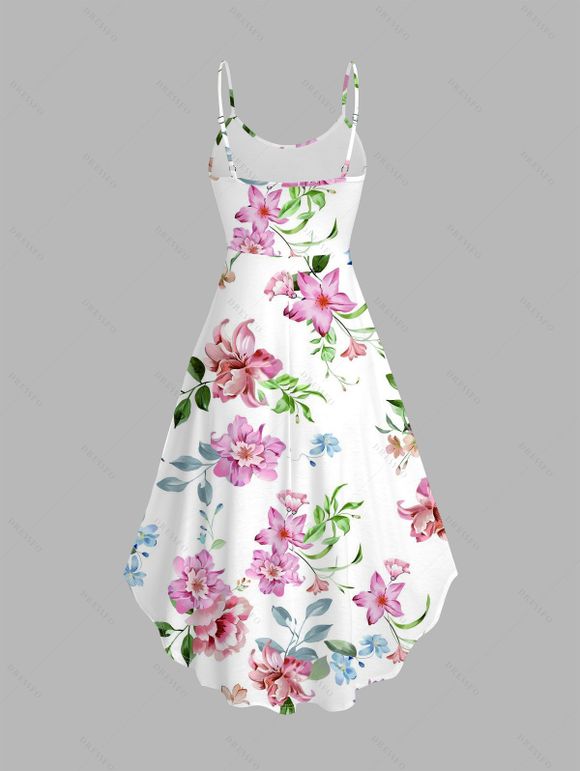Robe de vacances aquarelle à motif floral jardin mélangé, robe asymétrique - Blanc XXL | US 14