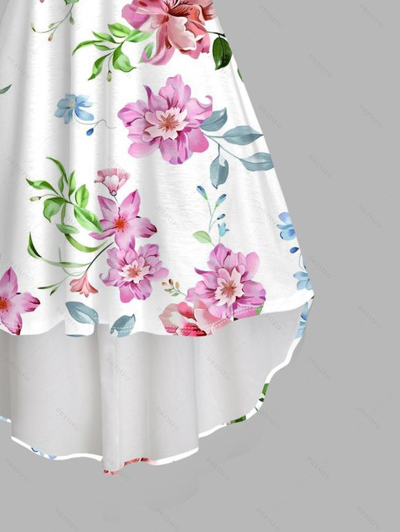 Robe de vacances aquarelle à motif floral jardin mélangé, robe asymétrique - Blanc XXL | US 14