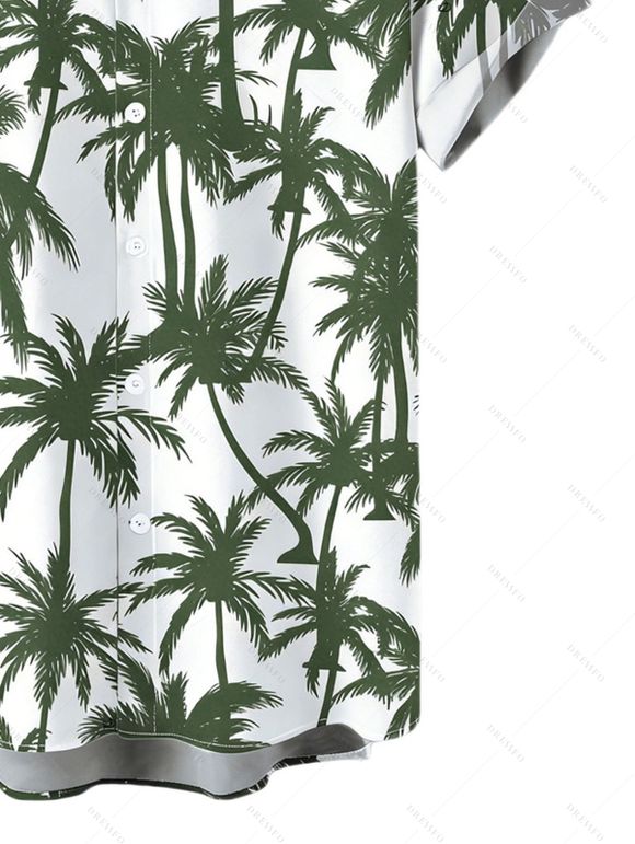 Chemise de vacances pour homme, motif cocotier, à boutons - Vert Armée L