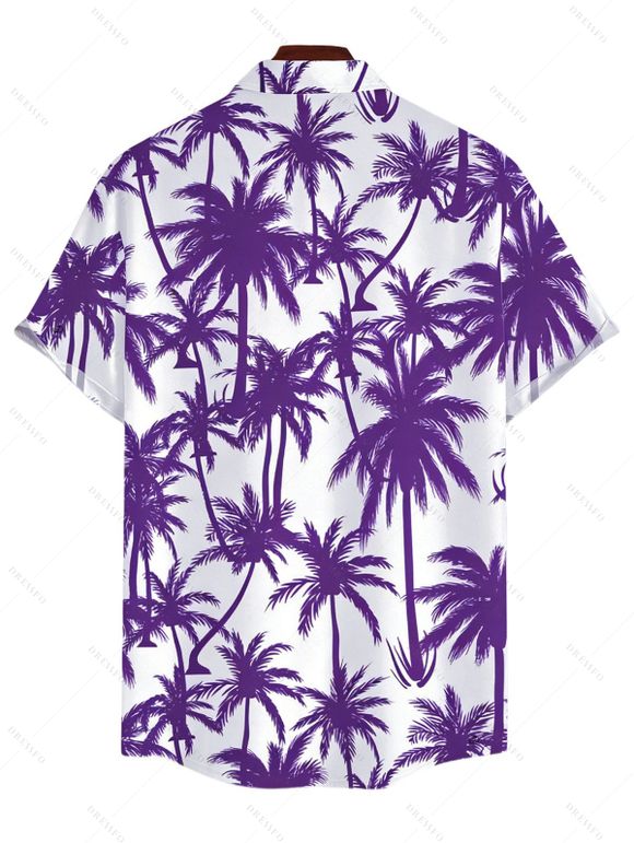 Chemise de vacances pour homme, motif cocotier, à boutons - Pourpre 5XL