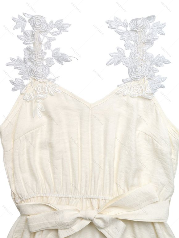 Robe midi minimaliste à bretelles fines, couleur unie, en guipure fendue - Beige XL | US 10