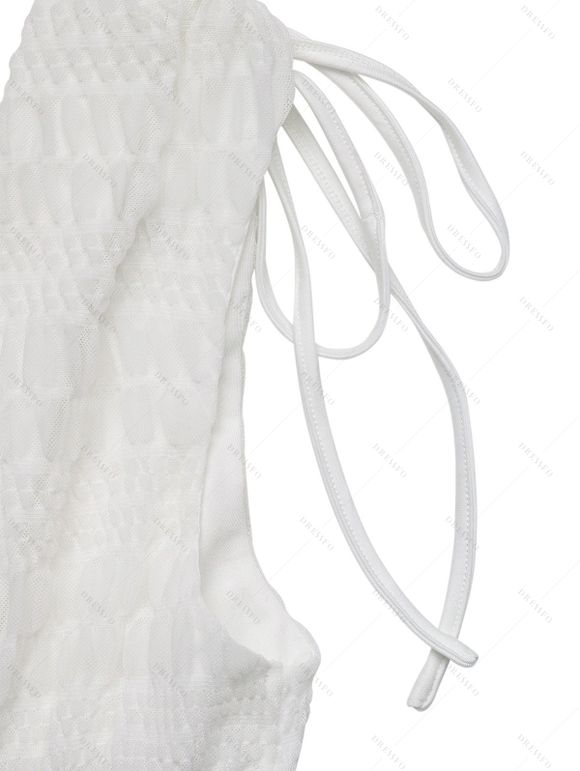 Robe de vacances unie texturée à décolleté plongeant et taille cintrée - Blanc XL | US 10