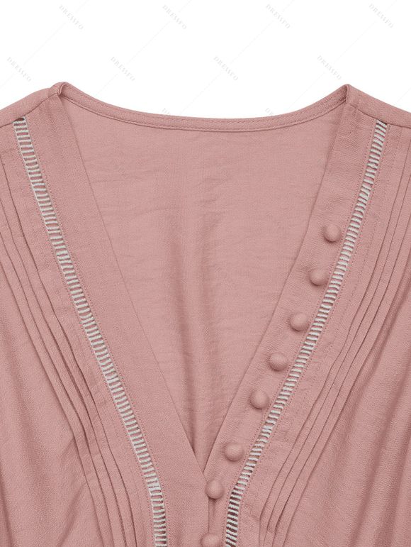 Robe longue décontractée à pois suisses, poches et col en V - Rose clair XL | US 10