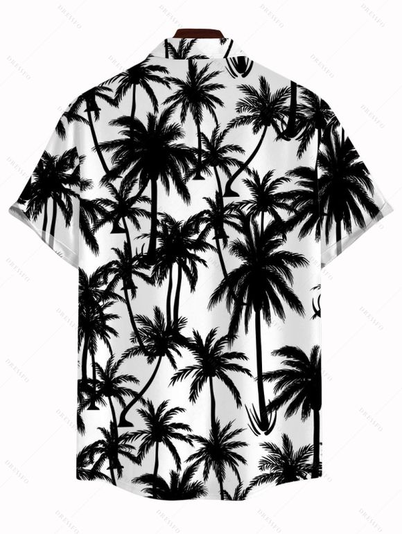 Vacation Couple Outfit Coconut Tree Print Scalloped Halter One-piece Swimsuit and Shirt Set - Noir S | US 4