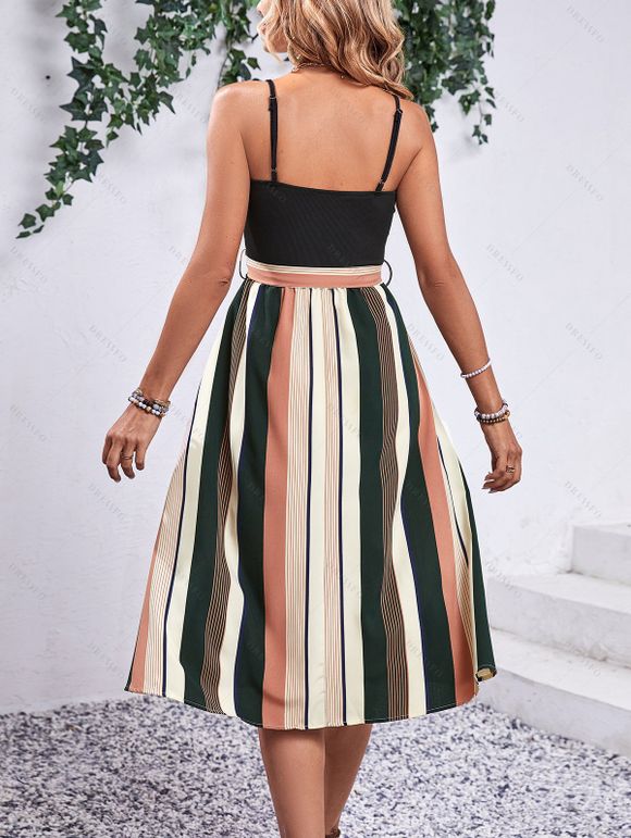 Robe chic à rayures colorées ornée de chaînes et de fines bretelles spaghetti - Noir XL | US 10